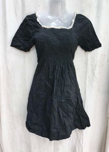 Chic Black Smocked Square Neck Dress