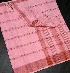 Pink Cotton Saree with Triangle Print