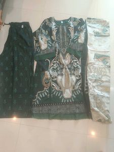 Elegant Green Printed Kurta and plazo with dupatta