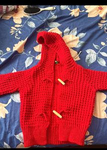 Red Benetton Hoodie Cardigan