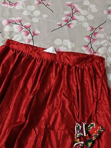Vibrant Red &amp; Green Elephant Print Skirt