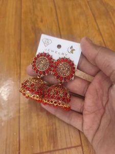 Stunning Red Jhumka Earrings