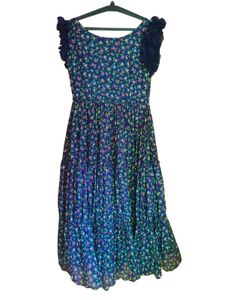 Navy Floral Ruffle Sleeve Tiered Dress