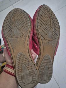 Rose velvet Sparkling Red Juttis for Women