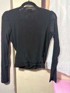 Chic Black Sheer Wrap Top
