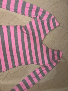 Pink &amp; Grey Striped Long Sleeve Dress