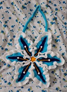 Handmade Crochet Lily blue bag