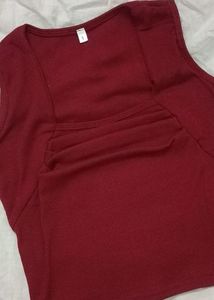 Crimson Square-Neck Ruched Tank Top