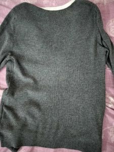 Gray Knit Sweater with White Detail