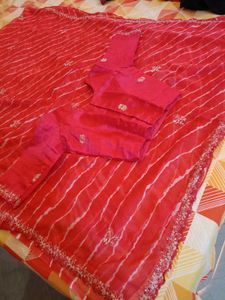 Beautiful Red Saree with Blouse ❤️