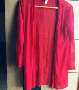 Red Sheer Open Front Cardigan
