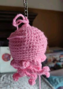 Pink Crochet Jellyfish Keychain