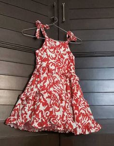 Kid Red & White Printed Ruffle Dress