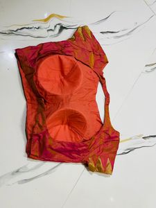 Vibrant Pink Silk Padded Blouse with Gold Trim
