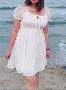 White Puff Sleeve Mini Dress