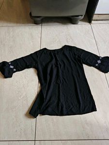 Embroidered Black Kurta Tunic Top