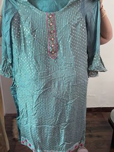 Beautiful Teal Kurta with Embellished Neckline
