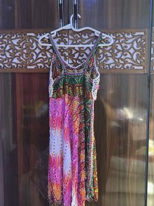 Boho Print Crochet Trim Dress
