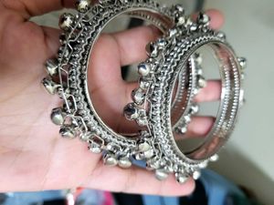 Designer Oxidized Silver Bangles with Ghungroos