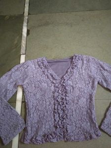 Korean Elegant Lilac Lace Top