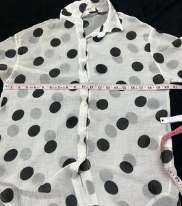 white shirt black Polka Dot Button-Up