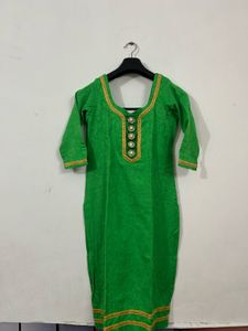 Green Kurta with Gold Embellishments
