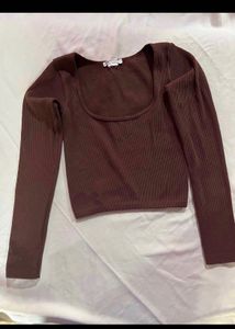 ZARA Ribbed Square Neck Long Sleeve Top