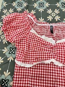 Red Gingham Smocked Crop Top