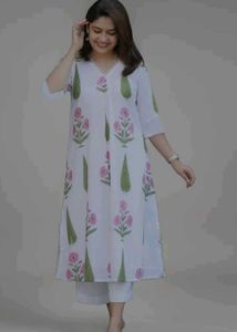 White Floral Kurta Set for Women