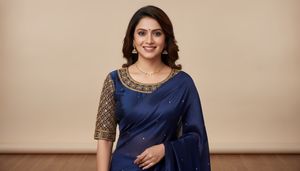 Embroidered Navy Blue Sari Blouse