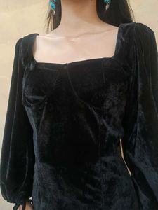 Black Velvet Square Neck Dress