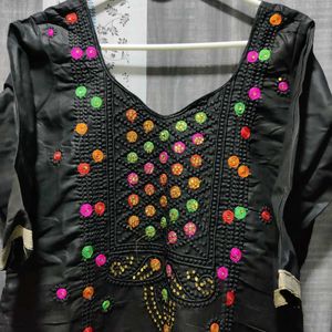 Black Kurta Set with Colorful Embroidery