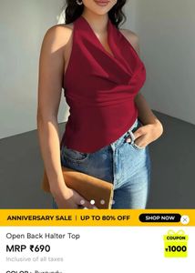 Burgundy Open Back Halter Top