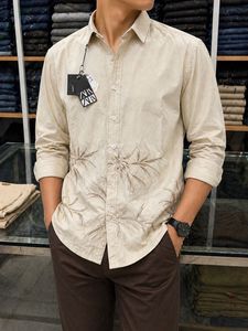 Men's Beige Embroidered Casual Shirt