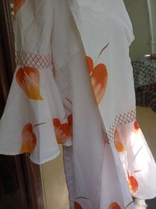 Hafwhite Gown With Orange Colour Floral print
