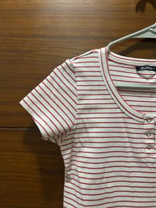 Striped Ribbed Henley Crop Top
