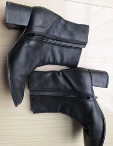 Black Faux Leather Block Heel Ankle Boots