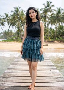 Leaf Print Tiered Skirt