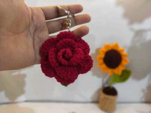 Handmade Crochet Rose Keychains (Set of 3)