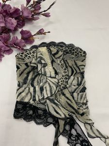 Strapless Animal Print Lace Trim corset Top