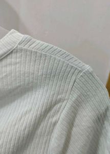 Ribbed Cropped White T-Shirt