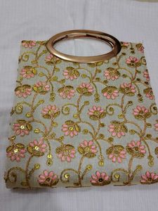 Embroidered Clutch with Metal Handle