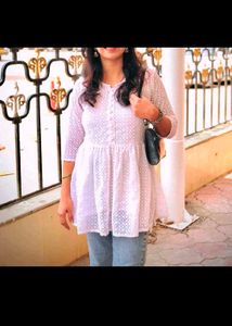 White Chikan Georgette Tunic Top