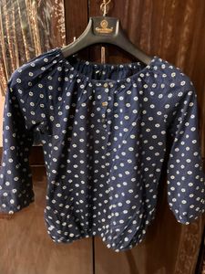 Navy Blue Printed Boho Top