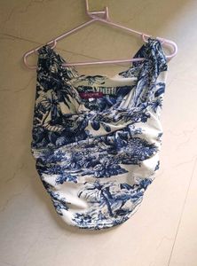 Blue &amp; White Printed Sleeveless Top