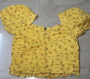 modarapido Yellow Floral Puff Sleeve Top
