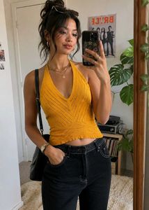 y2k Yellow Knit Halter Neck Top