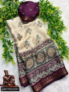 Kalamkari Ajrakh digital print saree