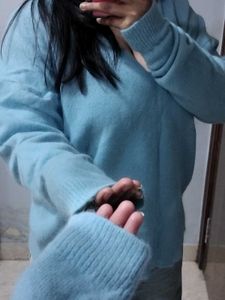 Blue V-Neck Knit Sweater