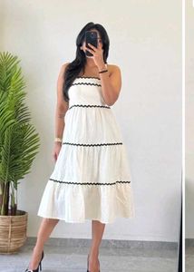White Tiered Dress with Black Trim